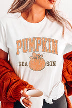White PUMPKIN SEASON Cracking Heat Transfer Printing Cotton Blend T Shirt b81257c946b1e002