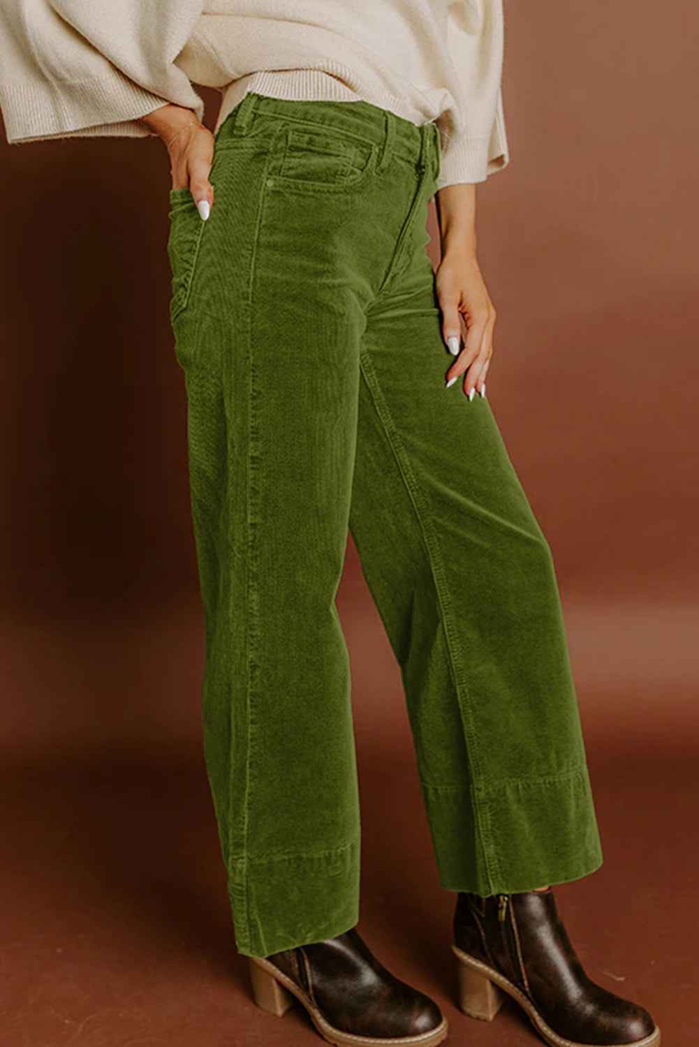 Burgundy Corduroy Solid Color High Waist Wide Leg Pants b812ea869f019c3e