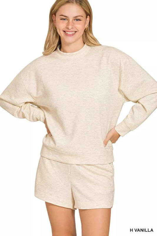 Zenana Scuba Long Sleeve Sweatshirt and Shorts Set H VANILLA b81ed8e9ad0446d6957bf4e254ce5a23-Max-Origin
