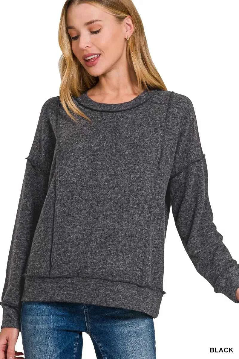 Zenana Brushed Hacci Drop Shoulder Sweater BLACK b820fb070d2e471fad952756e108c0f3-Max-Origin
