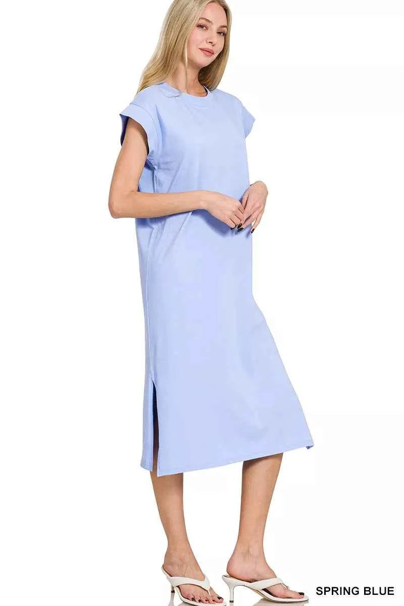 Zenana Round Neck Side Slit Midi Dress b822846685ff4df8951dabb913ffa9cf-Max-Origin