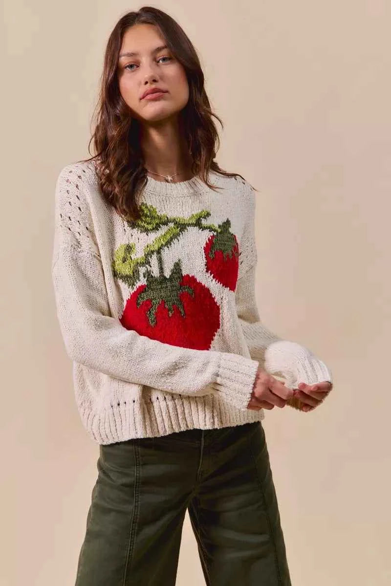 SO ME Vegetable Round Neck Long Sleeve Sweater b82448accfa04d6f9ebab59ae77bd2c7-Max-Origin