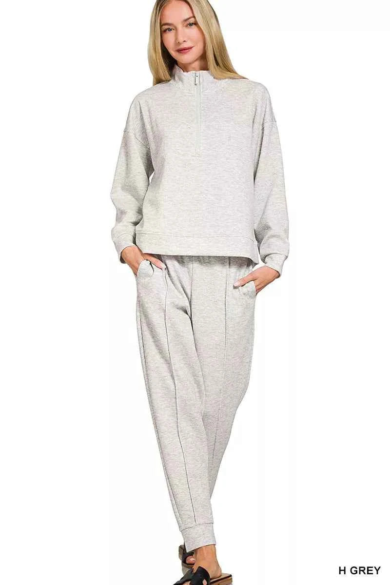 Zenana Scuba Half Zip Pullover and Jogger Set H GREY b826a771d5b54a1eb7bd85130b8fd316-Max-Origin