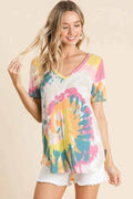 BiBi Circular Tie Dye Print V Neck Top YELLOW ORANGE b828213ad5094cb6ac83a20b141e4868-Max-Origin