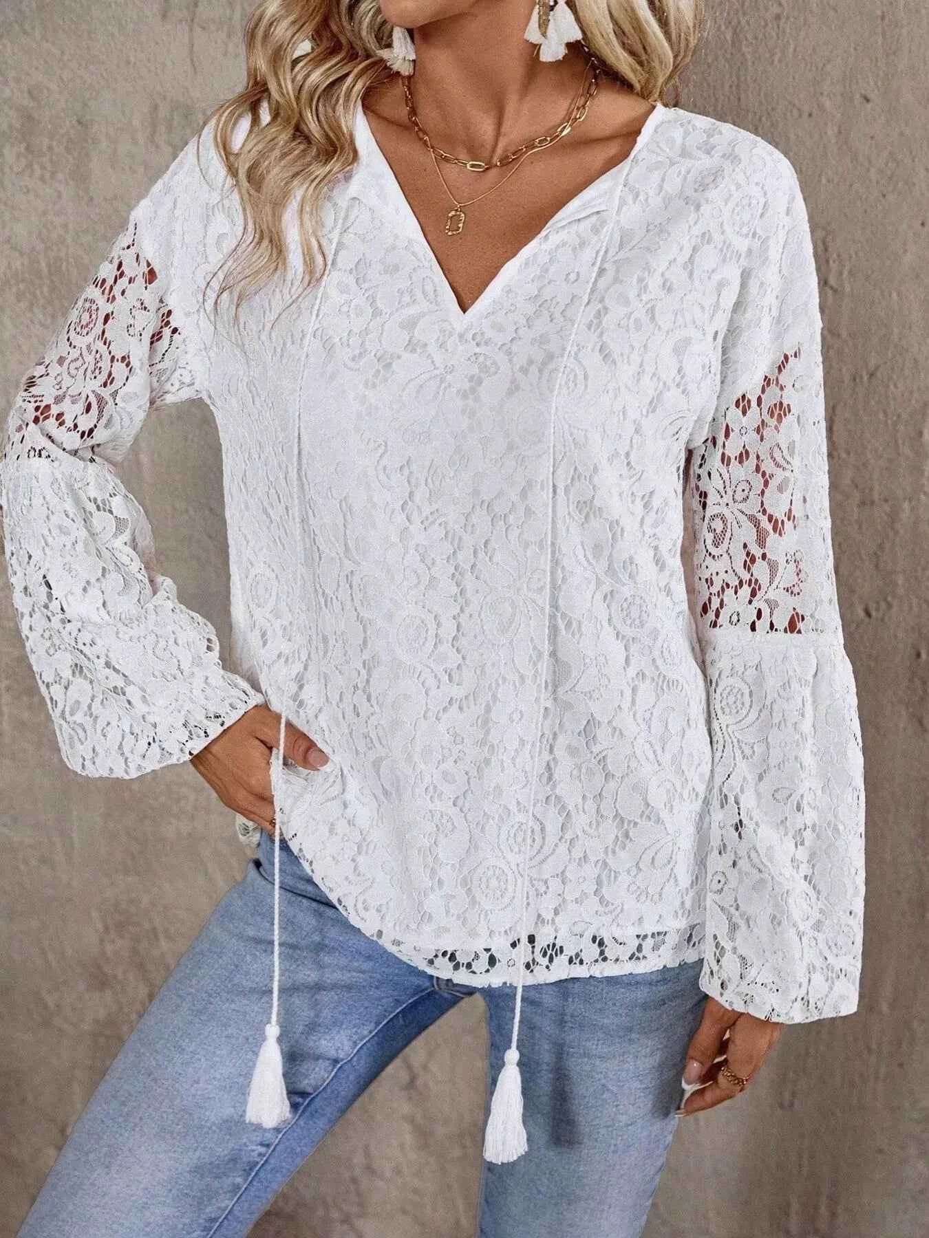 Lace Tie Neck Long Sleeve Blouse b82c22bae63840e2a6ed5ca79d1c9dc9-Max-Origin