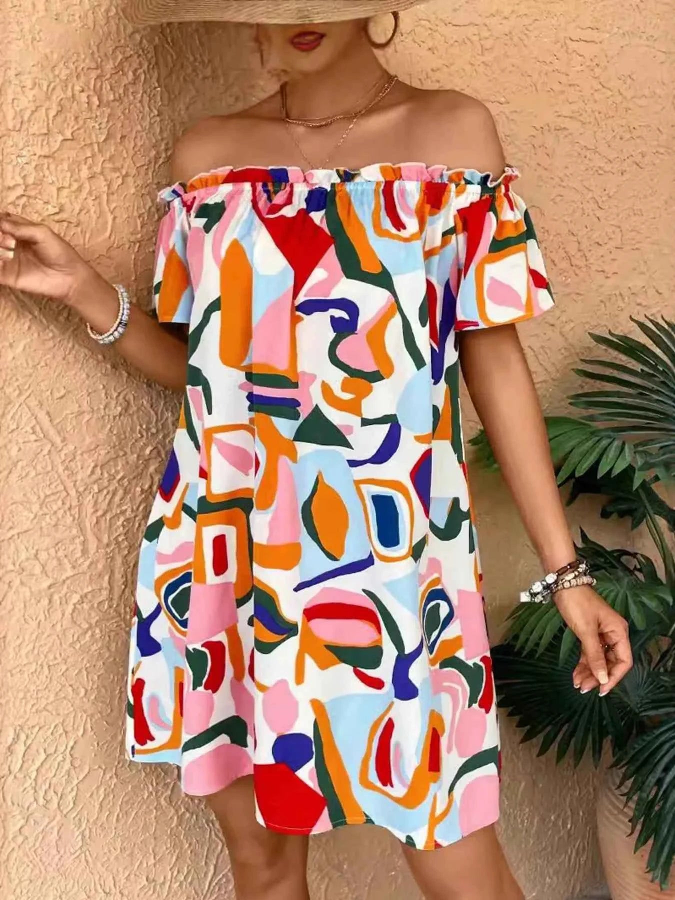 Colorful Abstract Print Off-Shoulder Summer Dress b82cea3895c54c6787754efb15c80714-Max-Origin