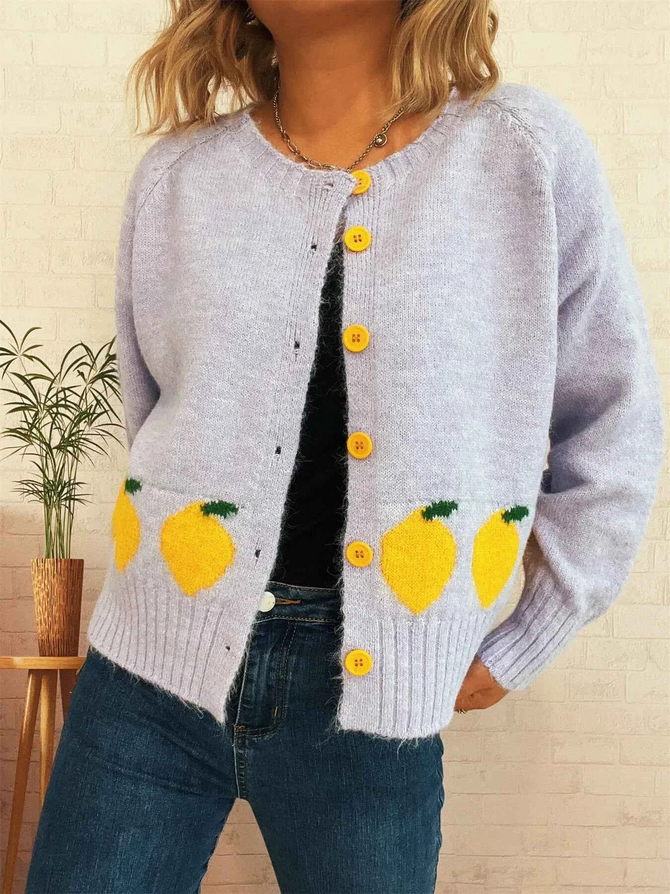 Lemon Pattern Button-Up Cardigan b8306920b3e94e15bd23f707a0ac9e27-Max-Origin