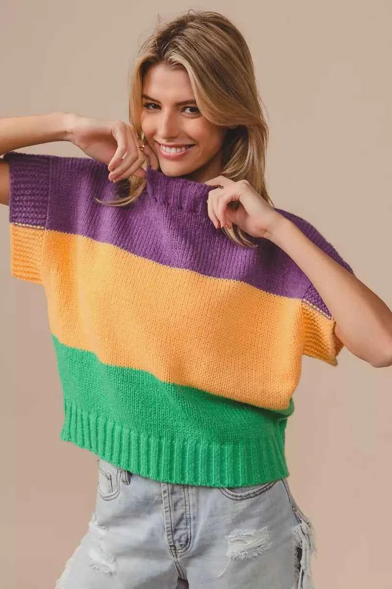 BiBi Mardi Gras Color Block Drop Shoulder Sweater Top b832599f8ea9406e90a43a314be3c69e-Max-Origin