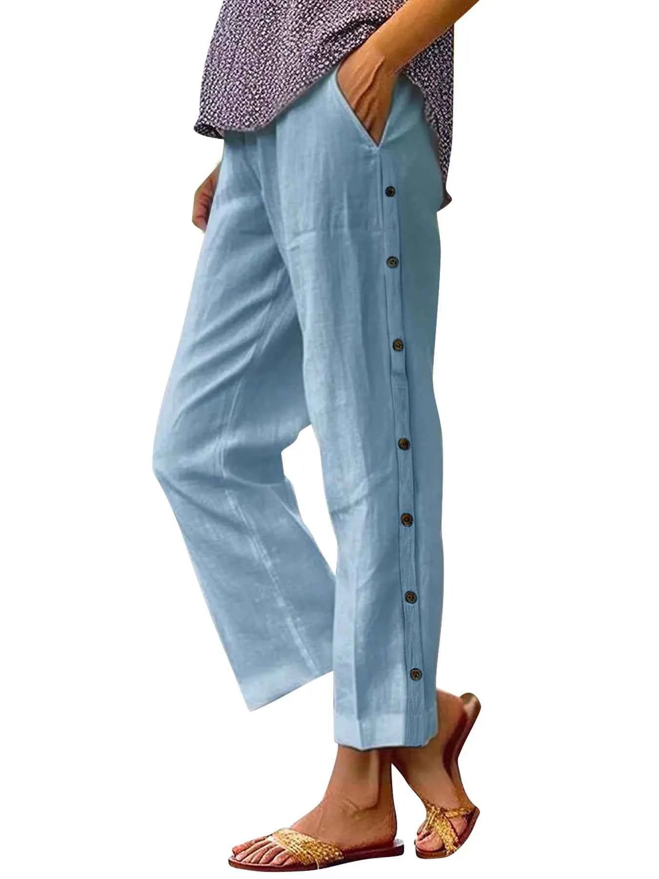Full Size Side Decor Button Casual Wide Leg Pants Plus Size b8332364f91443698f5dd1ca337cf764-Max-Origin