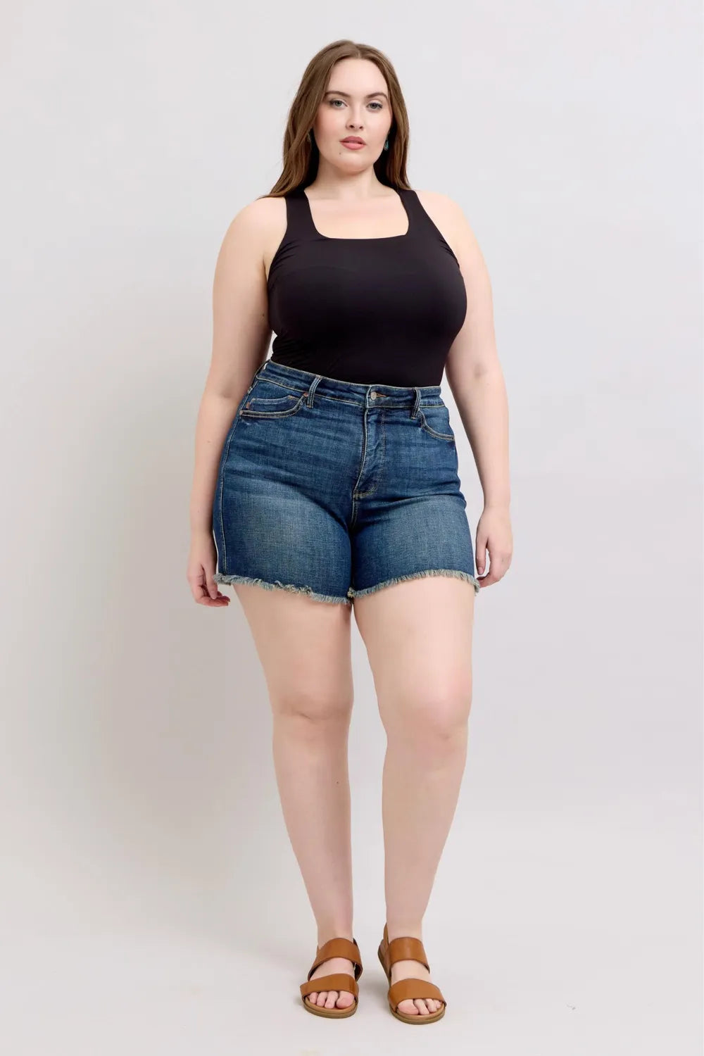 Judy Blue Tummy Control Fray Hem & Shield Back Pockets Denim Shorts b833d9dc-0196-49f1-b0a8-5915c88bcf9e-Max