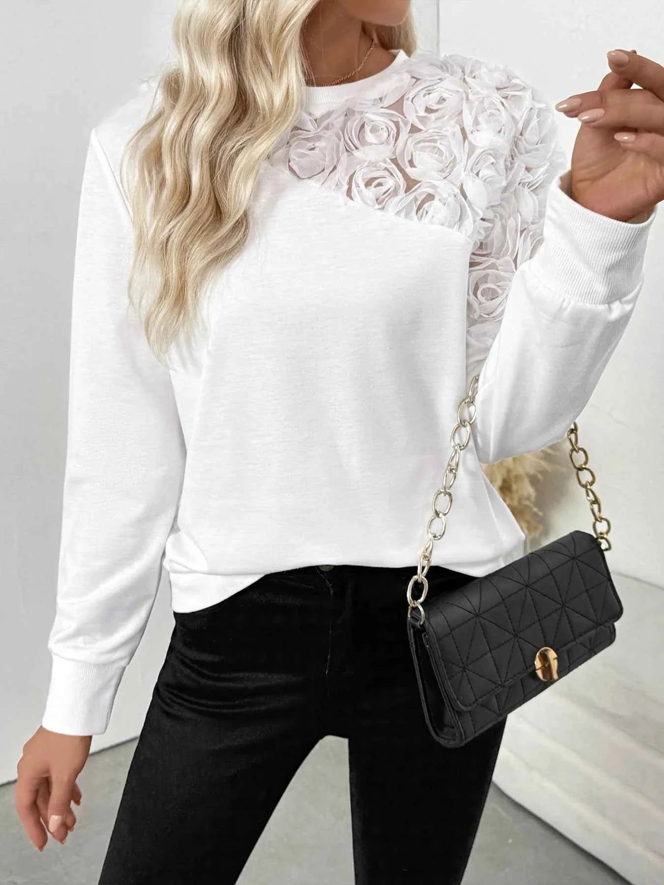 Rose Embroidered Long Sleeve Sweatshirt b83773705d2d41b78196dd63585c84b3-Max-Origin