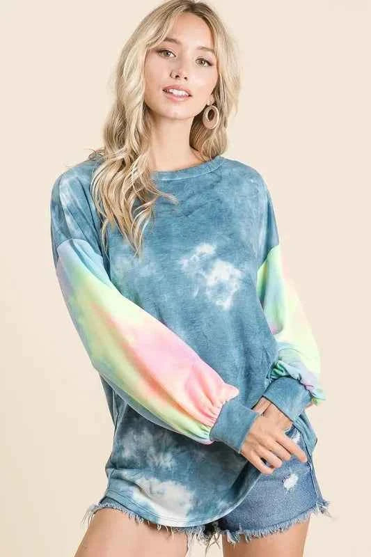 BiBi Tie Dye French Terry Top With Contrast Tie Dye b83f1459b40747e6b096a1e45aa8dc53-Max-Origin