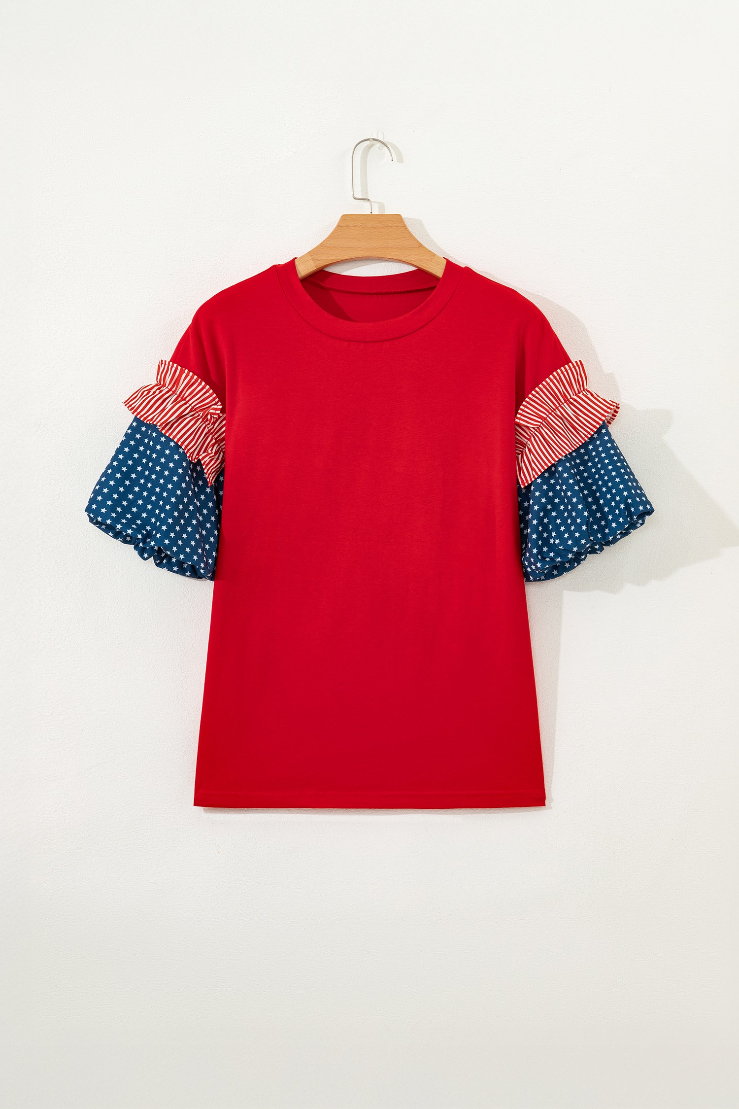 Fiery Red Stars Stripes Short Puff Sleeve Top b83fbeb2d8d527bf