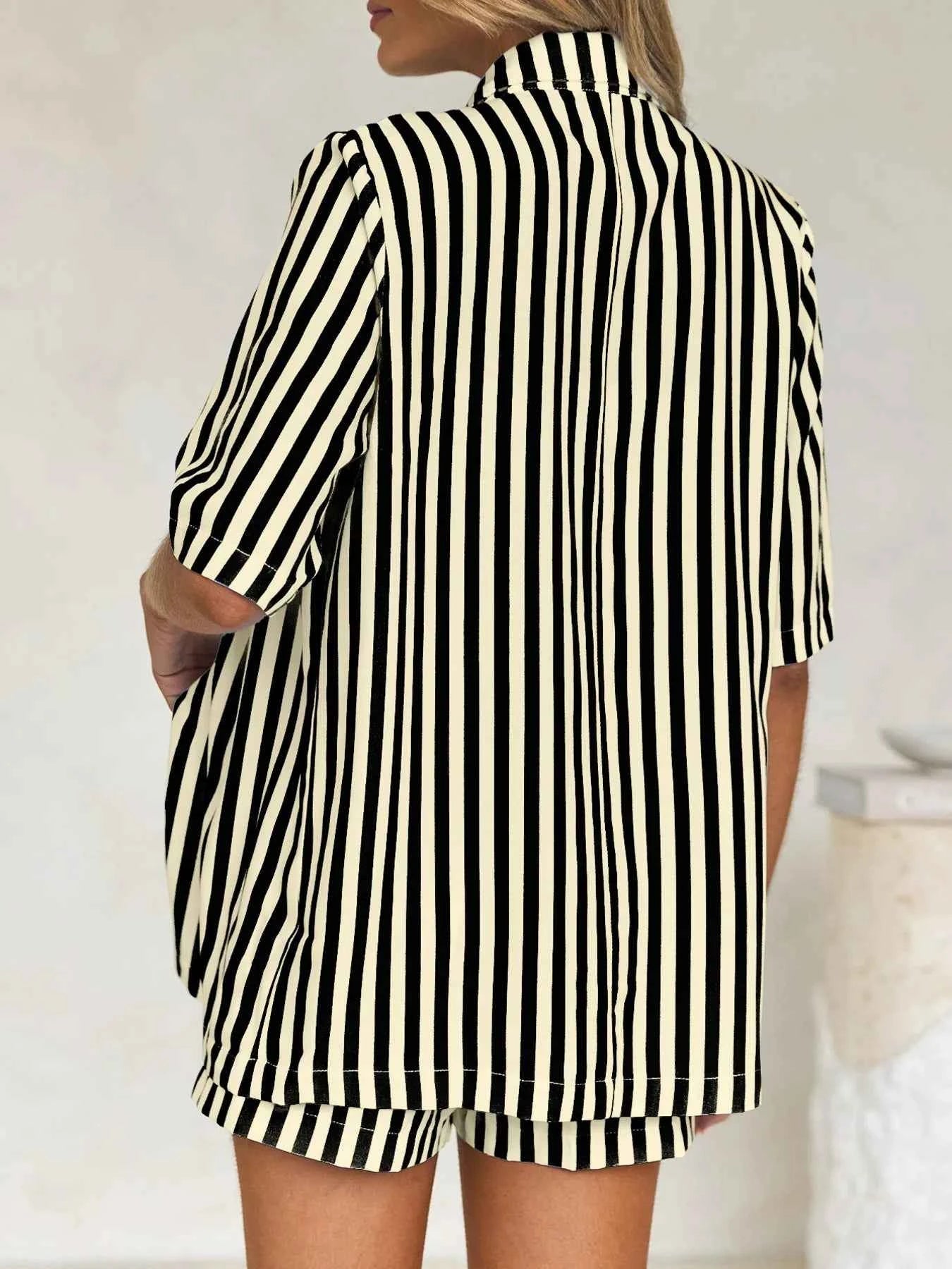 Striped Button Up Shirt and Shorts Set b8408fc7362546a7a3785a6bd310872e-Max-Origin