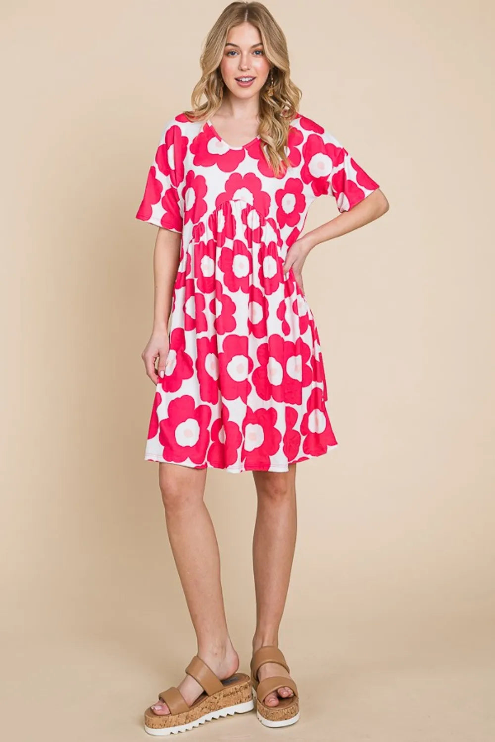 BOMBOM Flower Print Ruched Dress b8440dd6-ecd6-40fe-895a-5a75ea7de128-Max