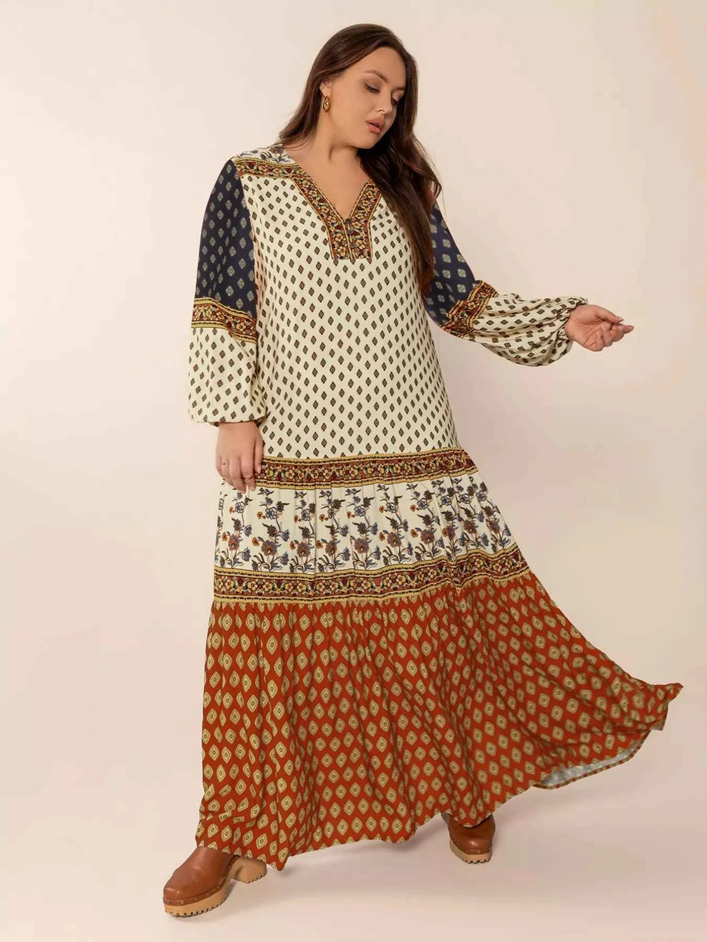 Plus Size Notched Balloon Sleeve Maxi Dress b844b5eb-5600-4798-8cf6-cdca88f2aca9-Max-Origin