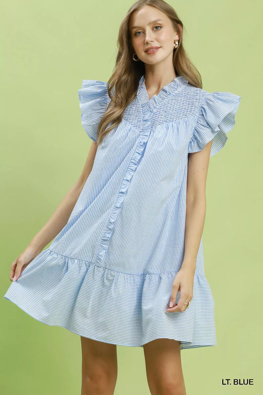 Stripe Smocked Yoke Ruffle Dress LT. BLUE b8460509-d13f-45bd-88fa-8442d2e57f29-Max-Origin
