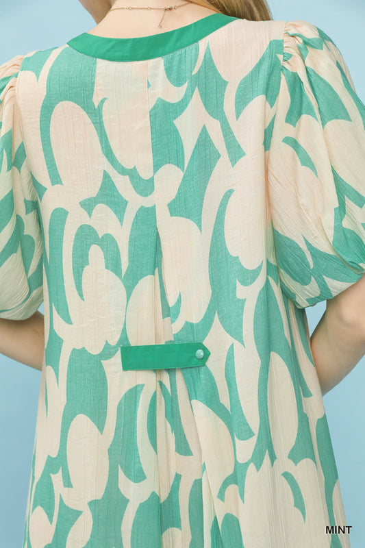 Abstract Print Puff Sleeve Shift Dress b8462319-def8-4667-ab90-1c8c02fb4d54-Max