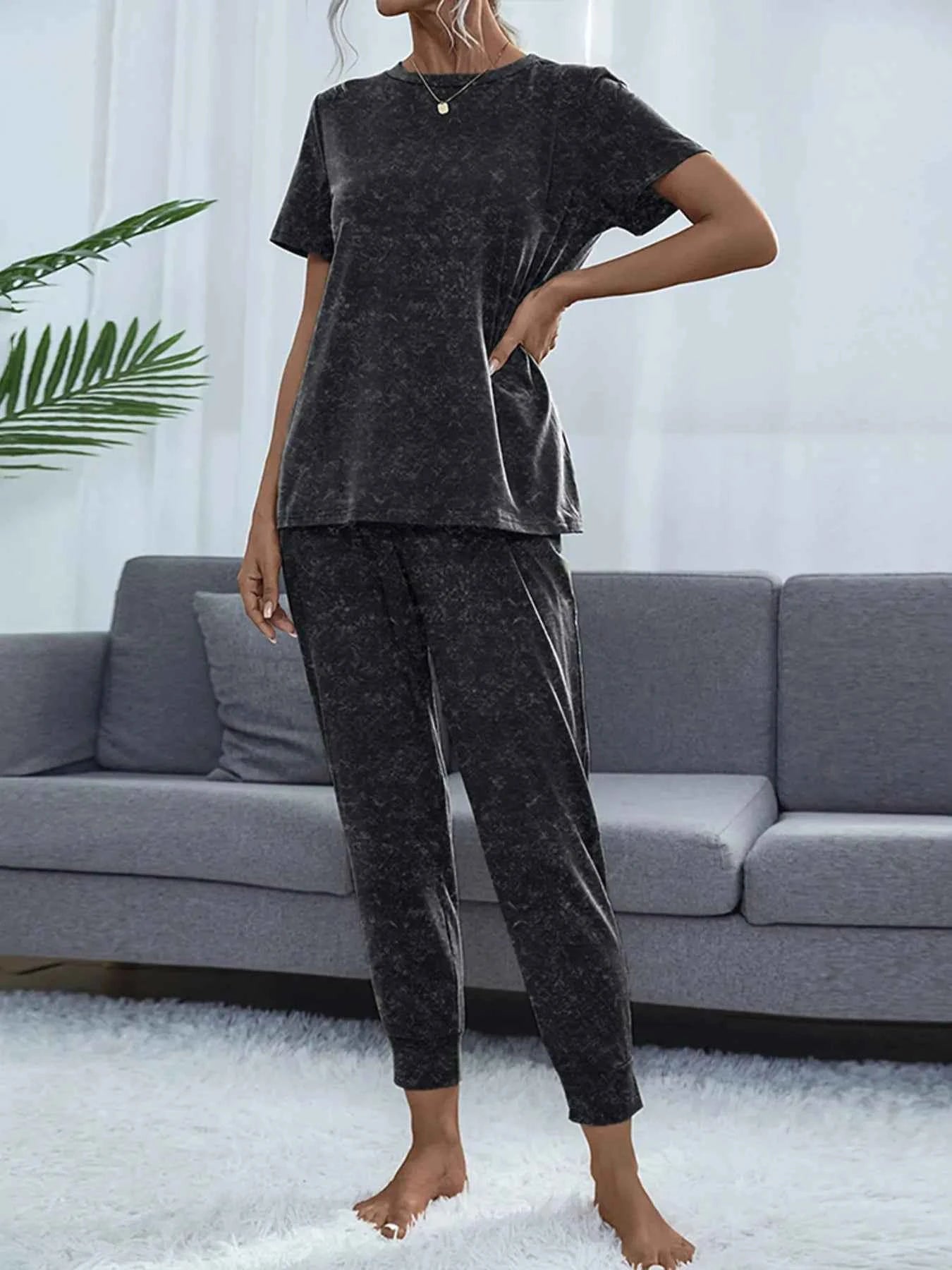 Round Neck Short Sleeve Top and Pants Lounge Set b84a1ef978934b388707885d34fc01fb-Max-Origin