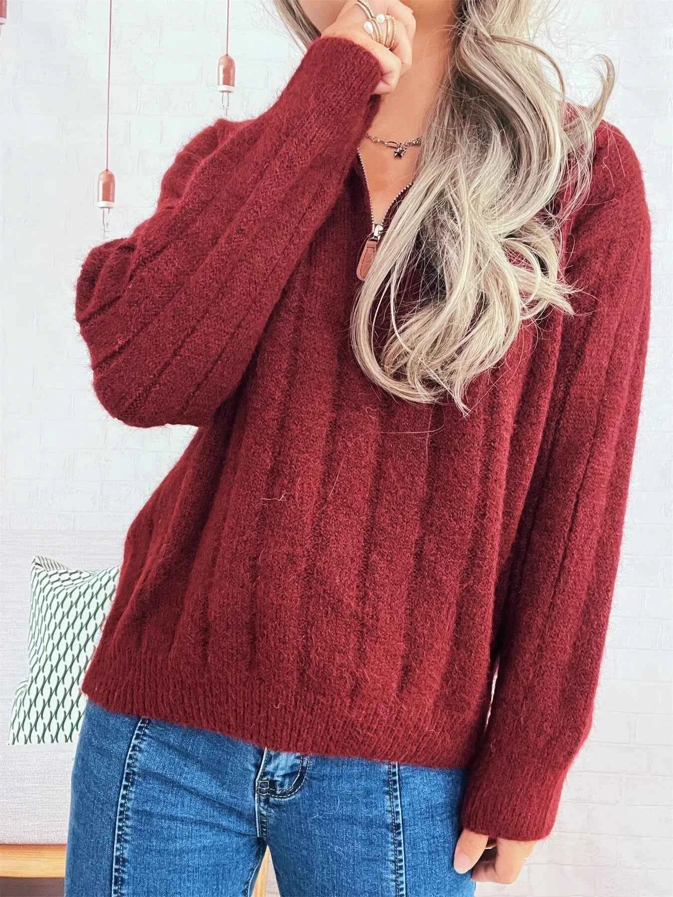 Ribbed Hem Quarter Zip Sweater b85551de05134c3c8b9712d5d66bfdfa-Max-Origin