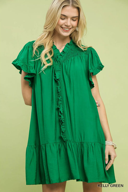 Smocked Ruffle Babydoll Mini Dress KELLY GREEN b858d504-441a-4a53-9ef5-04a4ecc313d2-Max-Origin