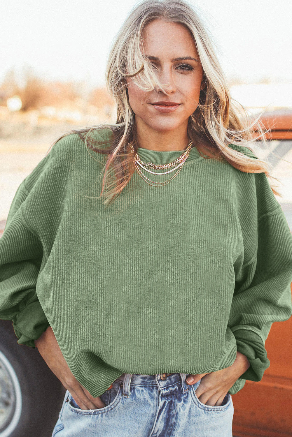White Drop Shoulder Rib Knit Oversized Sweatshirt b8591247de91c690