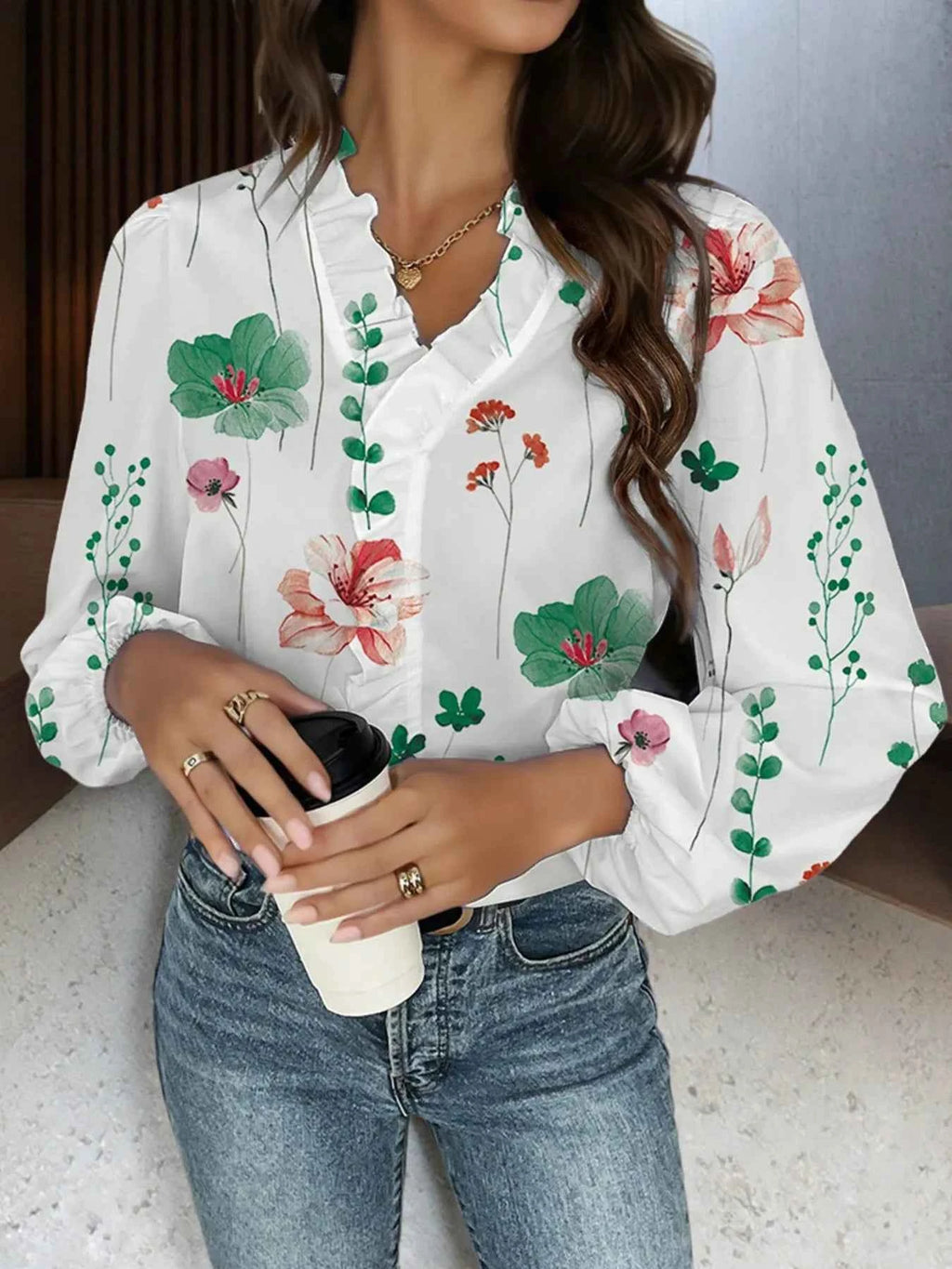 Ruffled Balloon Sleeve Blouse b85fa60b57734307b807ec39ab2c38de-Max-Origin