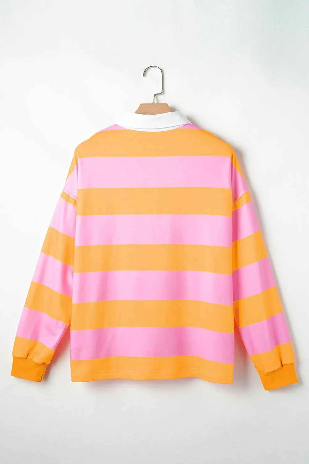 Contrast Striped Collared Neck Long Sleeve Sweatshirt b8610227-d603-4891-9395-b898605cf81b-Max