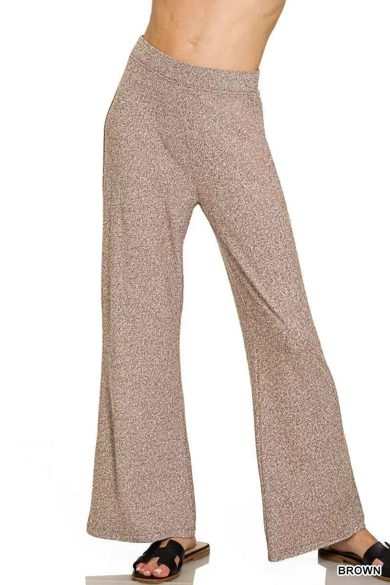 Zenana Soft Elastic Waisted Flare Pants BROWN b86b228f87de4455803476b2b8954892-Max-Origin
