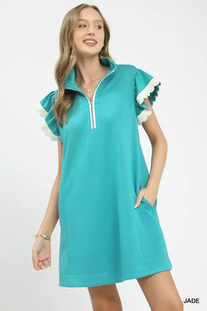 Zip-Neck Flutter Sleeve Dress JADE b870191c-06bc-4011-bd34-6905c69fc8c9-Max-Origin