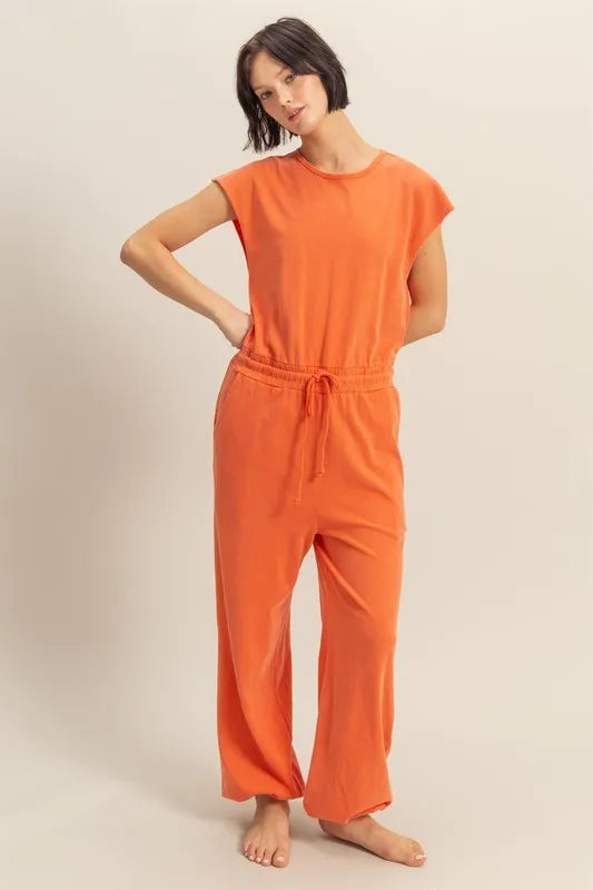 Back Keyhole Round Neck Cap Sleeve Drawstring Jumpsuit b8796f15-9bd1-4fba-9313-50eb2331e67c-Max