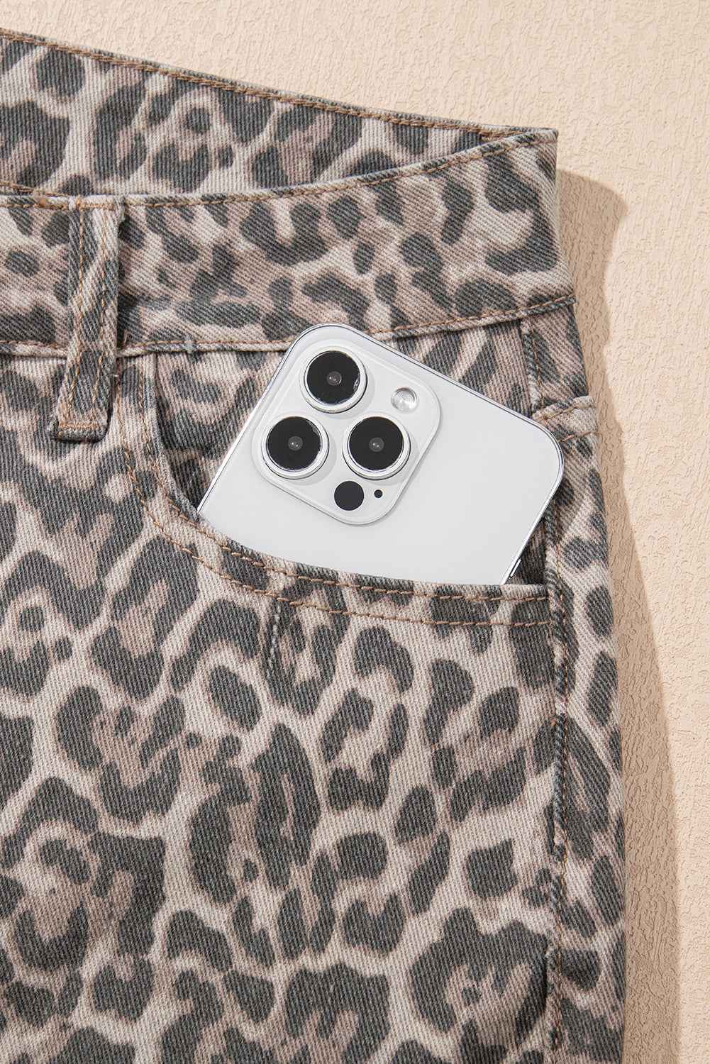 Brown Leopard High Waist Frayed Hem Jeans b8799d243de0235d