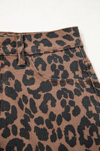 Brown Leopard Frayed Split Denim Midi Skirt b87c1003e36855ae