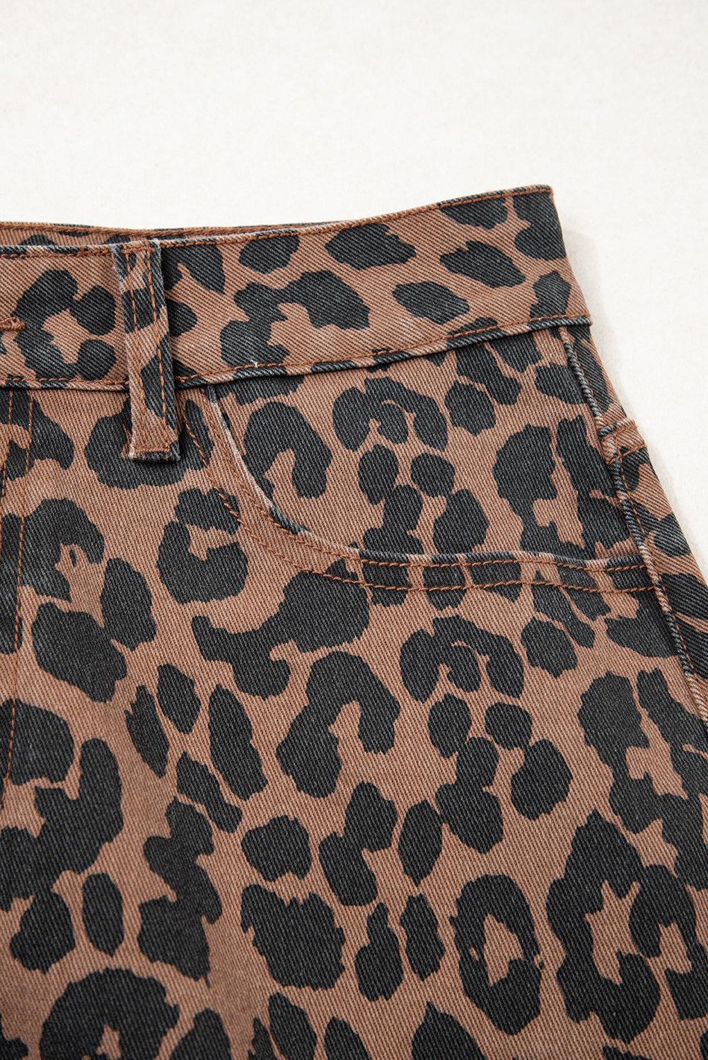 Brown Leopard Frayed Split Denim Midi Skirt b87c1003e36855ae