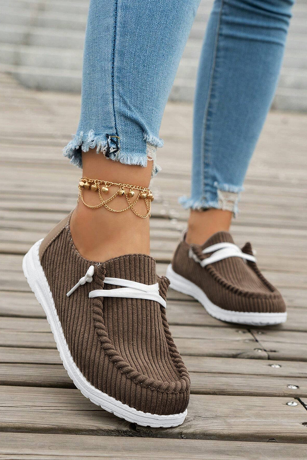 White Solid Ribbed Criss Cross Casual Shoes b8899424e35d1bfd