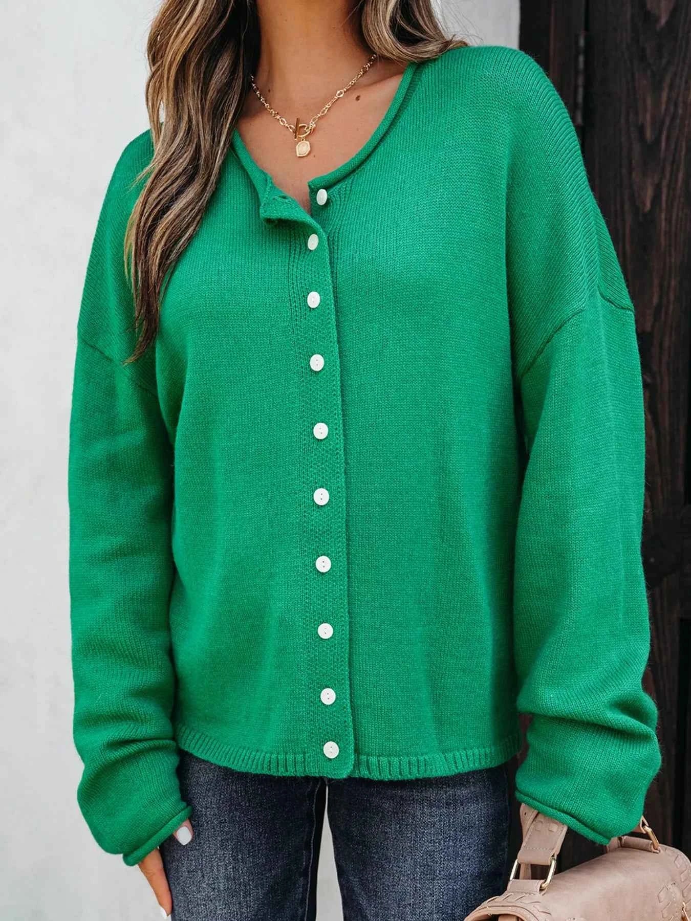 Solid Color Knit Button Drop Shoulder Sweater Cardigan b88f2f77-6cd8-47f3-a929-89b7377e0250-Max-Origin
