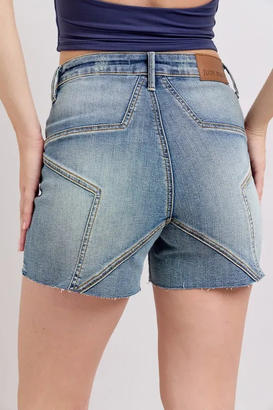 Judy Blue Full Size High Waist Star Seam Detail Denim Shorts Plus Size b891cfd75331433383ecced151c9926d-Max-Origin