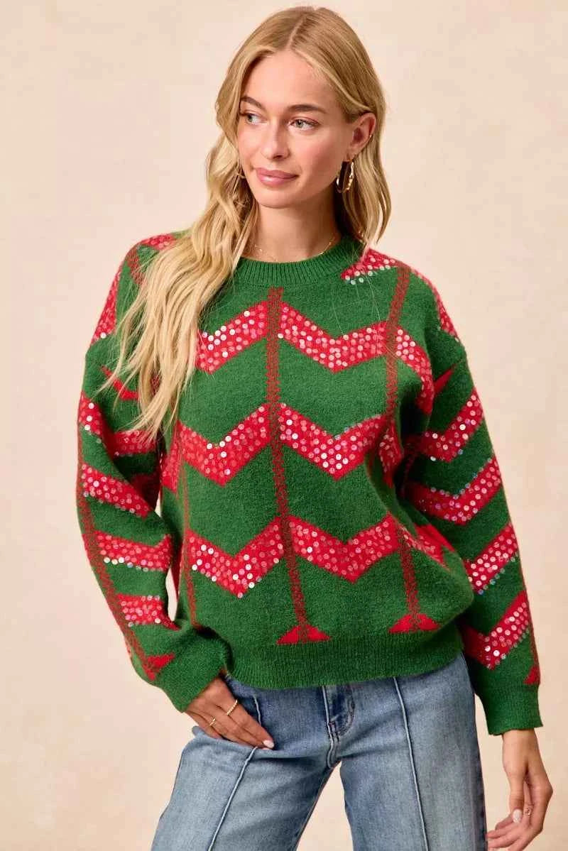 BiBi Christmas Theme Chevron Sequins Detail Sweater b8930d6ad86742ddb53f02fc05b2bd92-Max-Origin