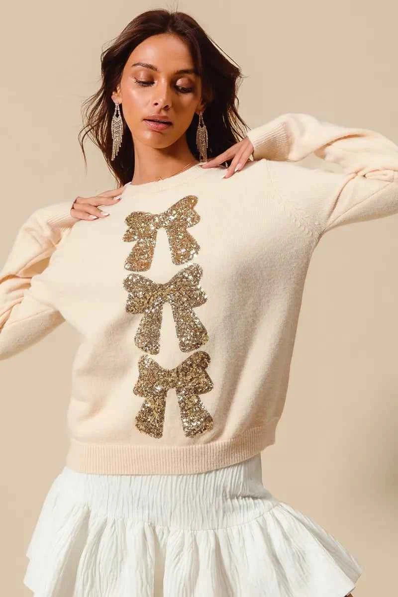 SO ME Sequins Bow Ribbon Embellished Christmas Sweater b8940e410cf74583bbf7cae7dab547cd-Max-Origin