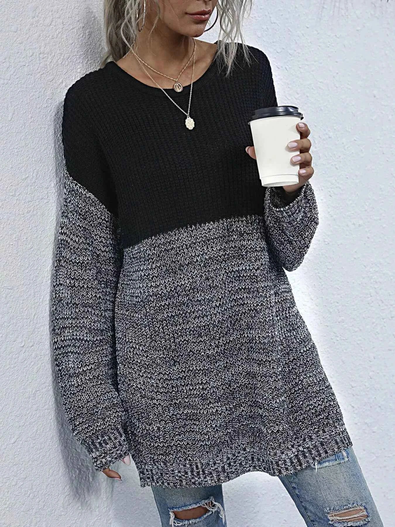 Color Block Long Sleeve Oversized Sweater b8a443b1-3fa4-4e9a-9dc2-3076e8fadb3a-Max-Origin