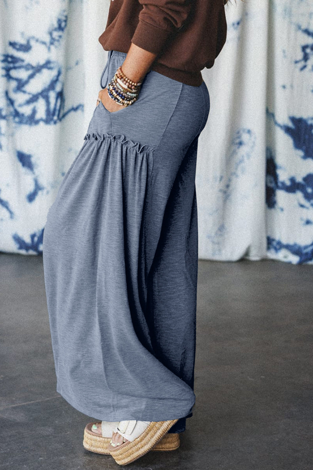 High-rise Frill Detail Wide Leg Loose Pants b8abd112d052b434