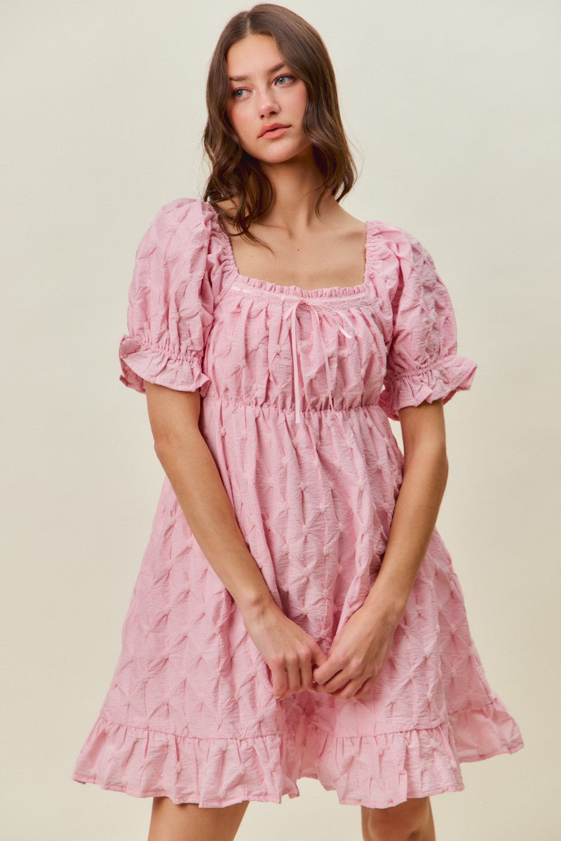 SO ME Texture Woven Ruching On Bust Mini Dress PINK b8ac0364be814932acca17dbc349cbc5-Max