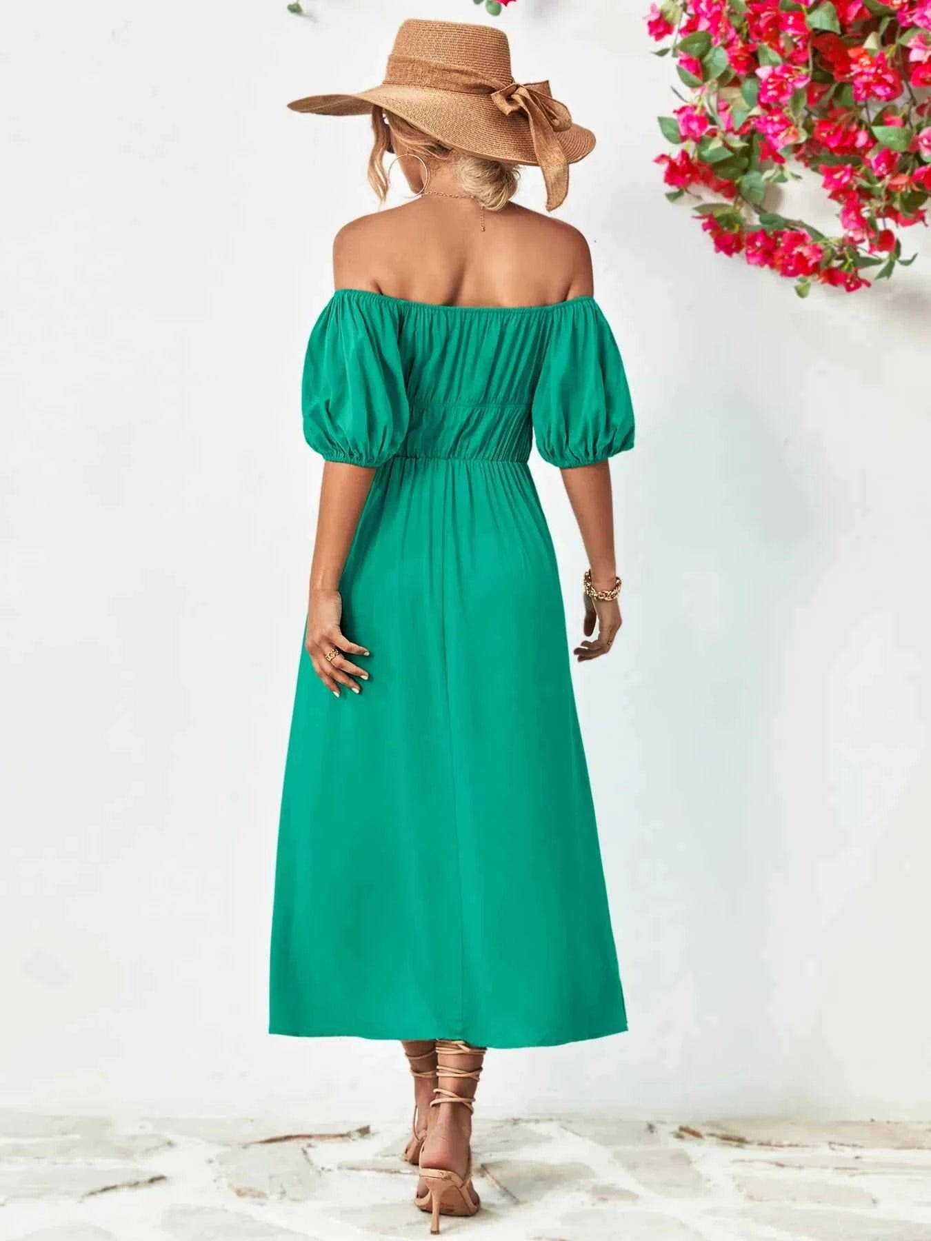 Off-Shoulder Puff Sleeve Smocked Maxi Dress b8ad0b3b-4bd9-4c2d-9ef4-4e4f0ba49b4c-Max-Origin