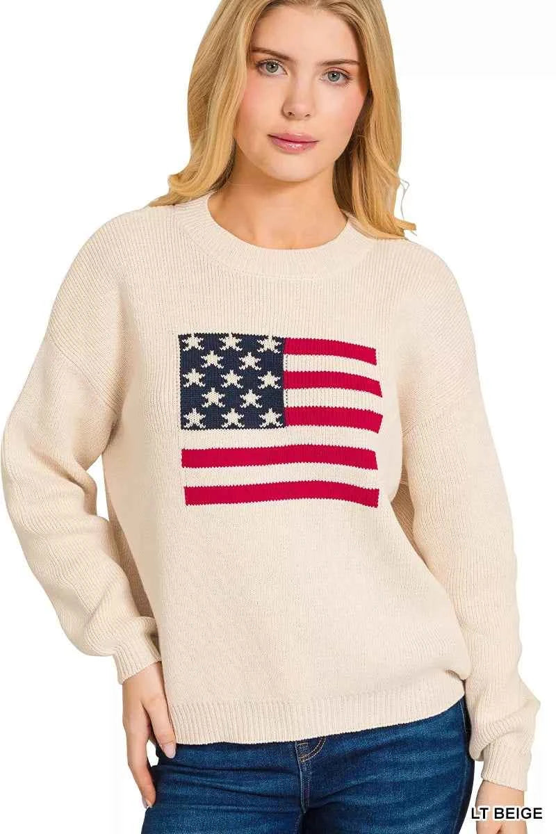Zenana American Flag Crew Neck Sweater b8b556470f584ddb974b2e4cb9e3d5f3-Max-Origin