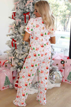 Pink Christmas Spirit Cute Holiday Print Short Sleeve Shirt and Pants Pajama Set b8bd5c688dc92a2e