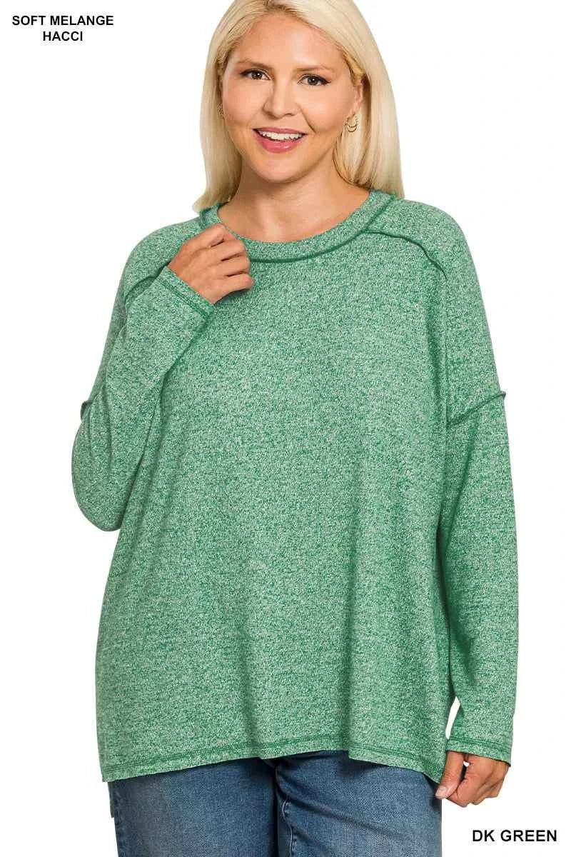 Zenana Full Size Melange Hacci Exposed Seam Hi-low Tee Plus Size b8be622c-7ce3-464d-94fe-74a3243bcd94-Max-Origin