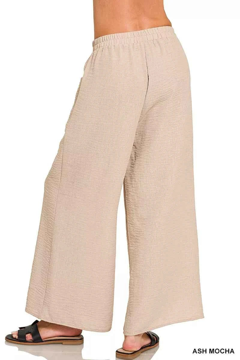 Zenana Woven Airflow Elastic Waistband Pants b8bfb4dd365140039bbb80011ea150ec-Max-Origin