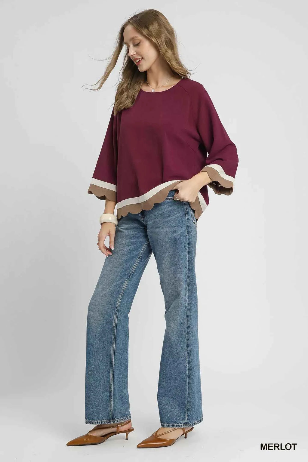 Umgee Scalloped Hem Color Block Top b8c41e4b-14ca-43f0-a784-11102e58dd27-Max-Origin