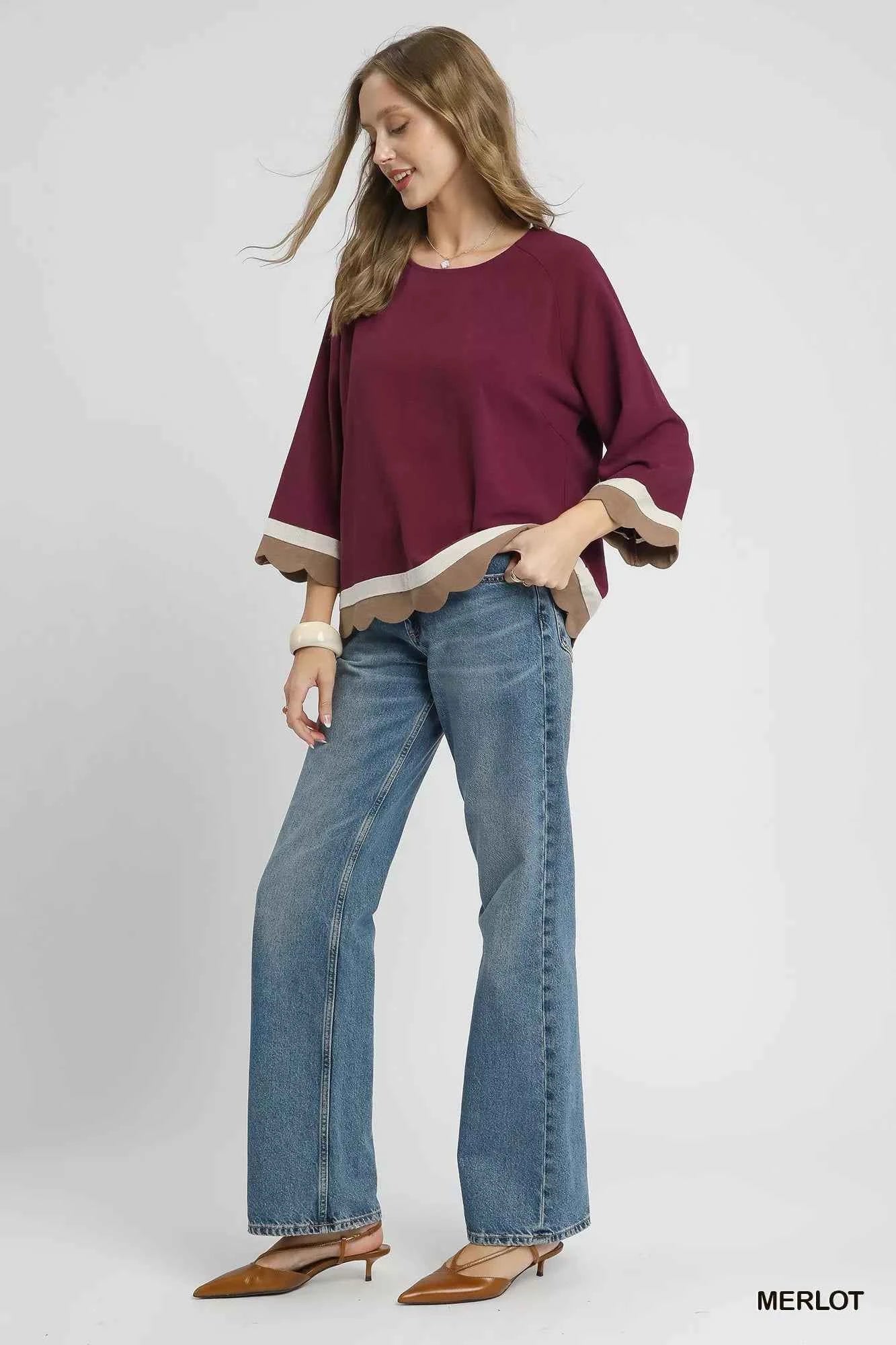 Umgee Scalloped Hem Color Block Top b8c41e4b-14ca-43f0-a784-11102e58dd27-Max-Origin