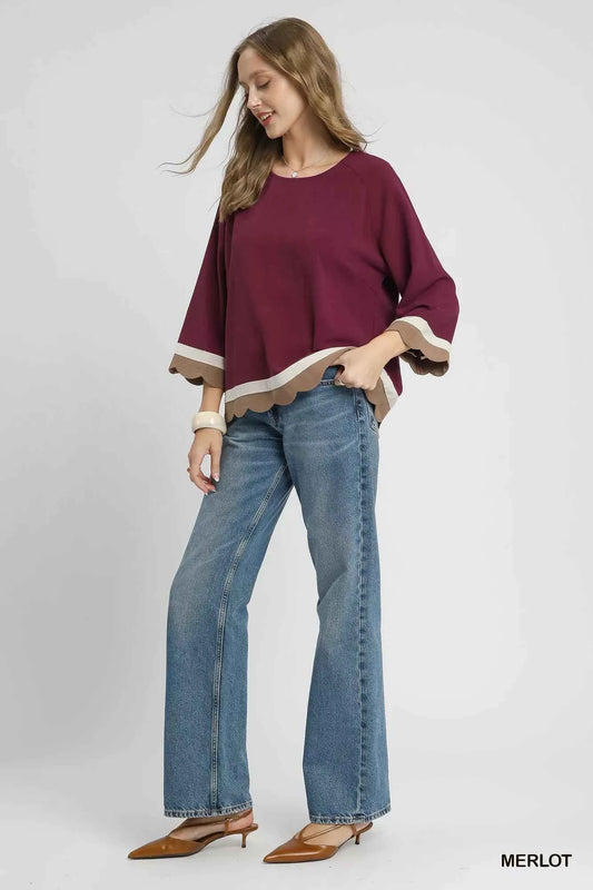 Umgee Scalloped Hem Color Block Top b8c41e4b-14ca-43f0-a784-11102e58dd27-Max-Origin